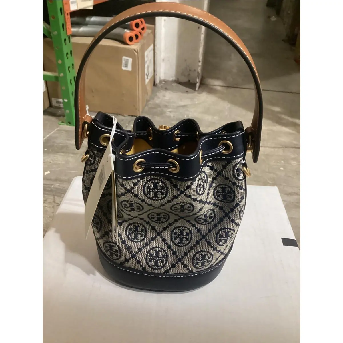 Tory Burch Women`s Mini T Monogram Jacquard Bucket Bag