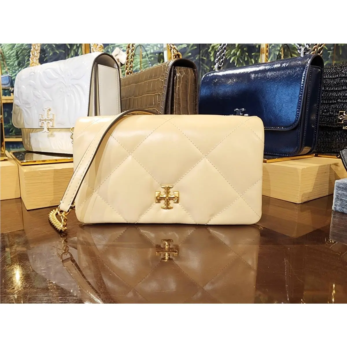 Tory Burch Kira Vanilla Soft Serve Diamond Quilt Italian Napa Leather Crossbody