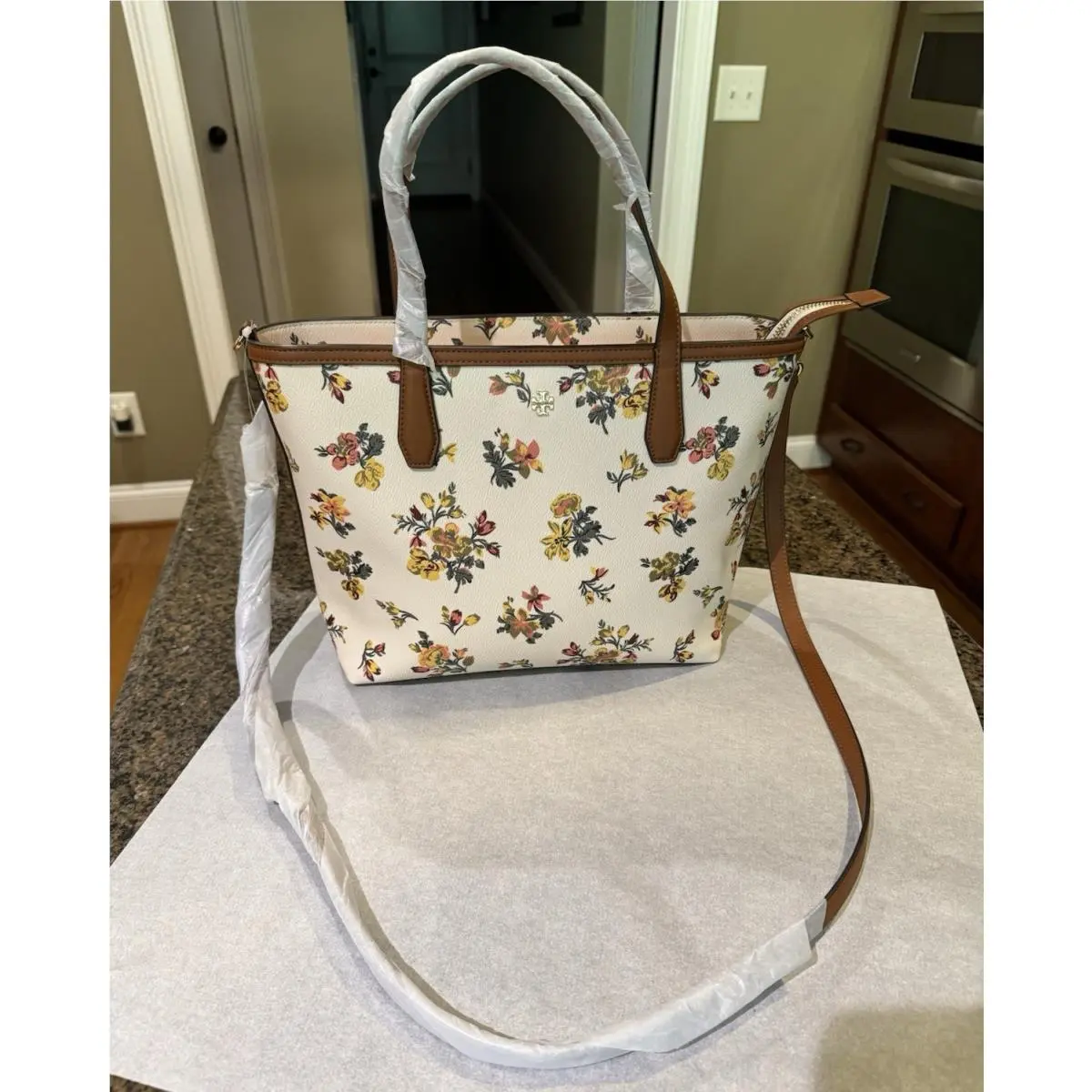 Kerrington Rose Floral Small Zip Tote - 84763 by Tory Burch
