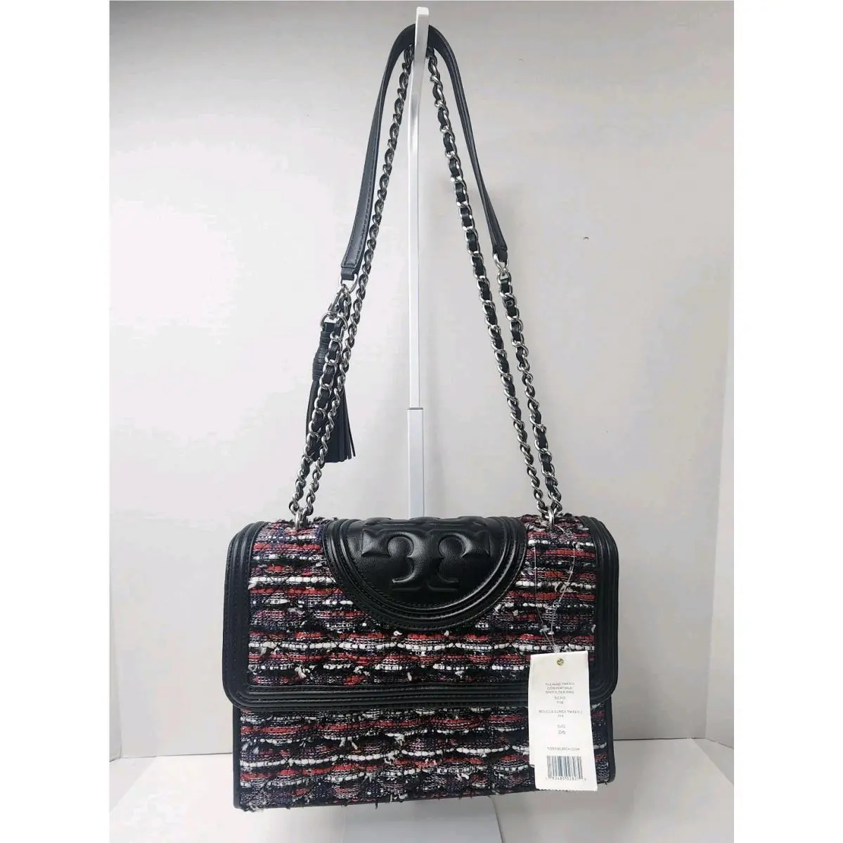 Tory Burch Fleming Boucle Lurex Tweed Quilted Convertible Shoulder Bag