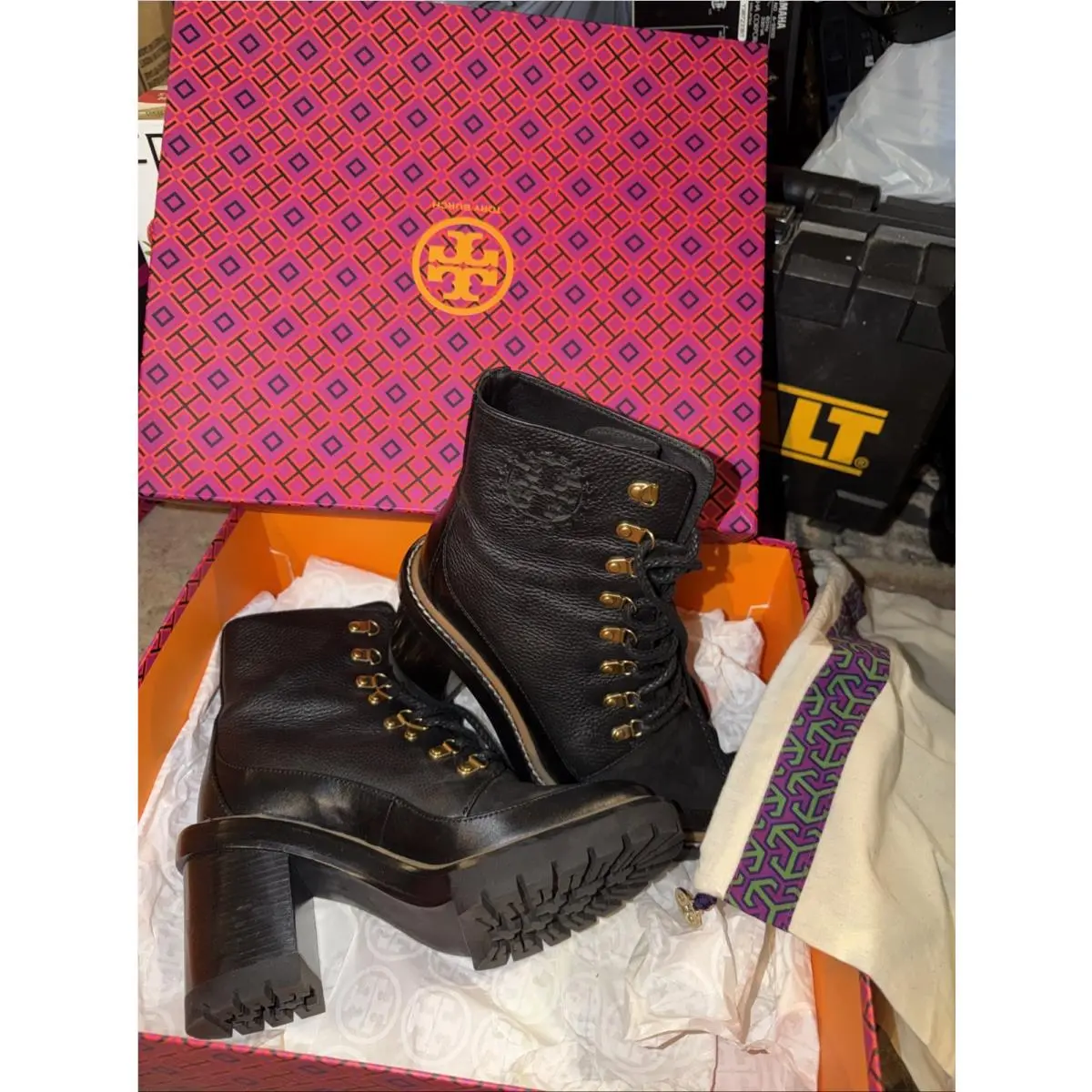 Tory Burch Miller 95MM Lug Sole Boot Size 7.5 Style 57668 Dust Bag
