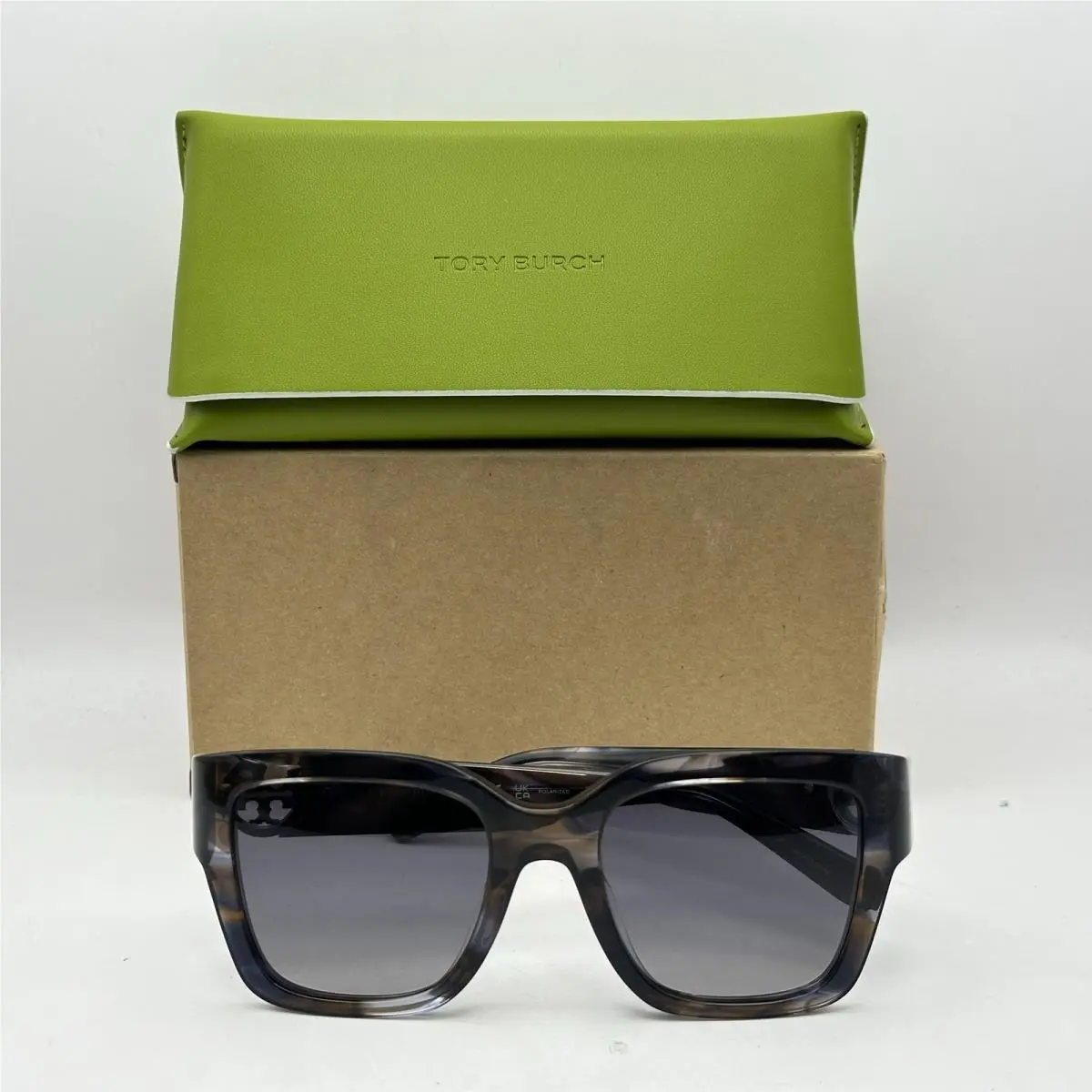Tory Burch Womens Square Thick Polarized Sunglasses TY7228U Blue Tortoise