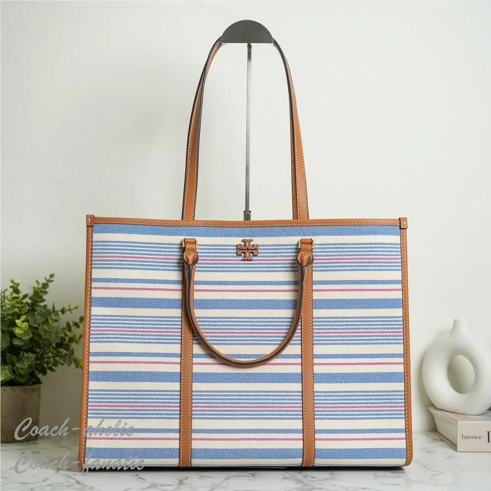 Blake Stripe Canvas Jumbo Tote 175964 Multi/walnut by Tory Burch