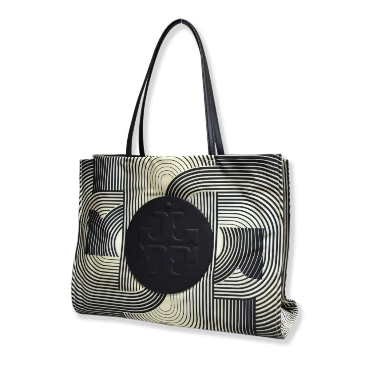 Womens Black White Infinit-t Print Ella Tote Handbag Purse L TB-191 by Tory Burch