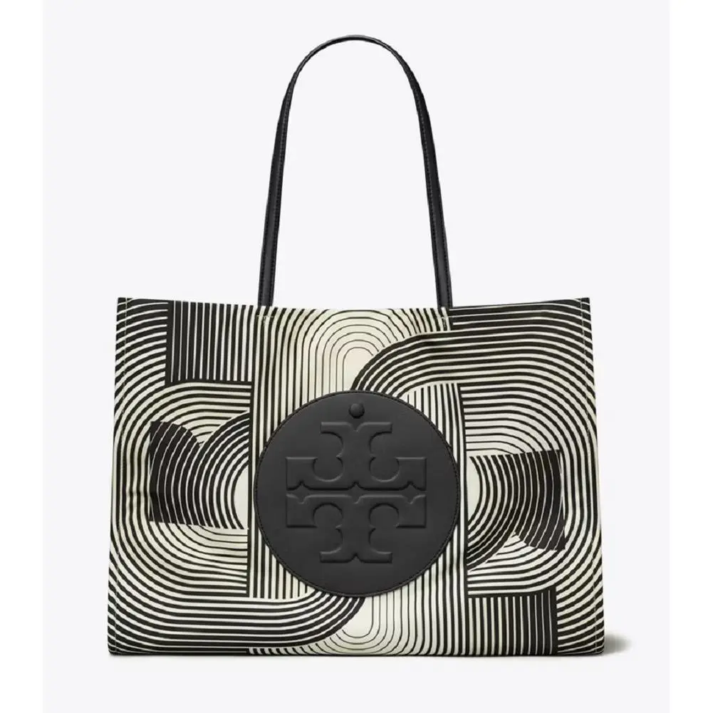 Womens Black White Infinit-t Print Ella Tote Handbag Purse L TB-191 by Tory Burch