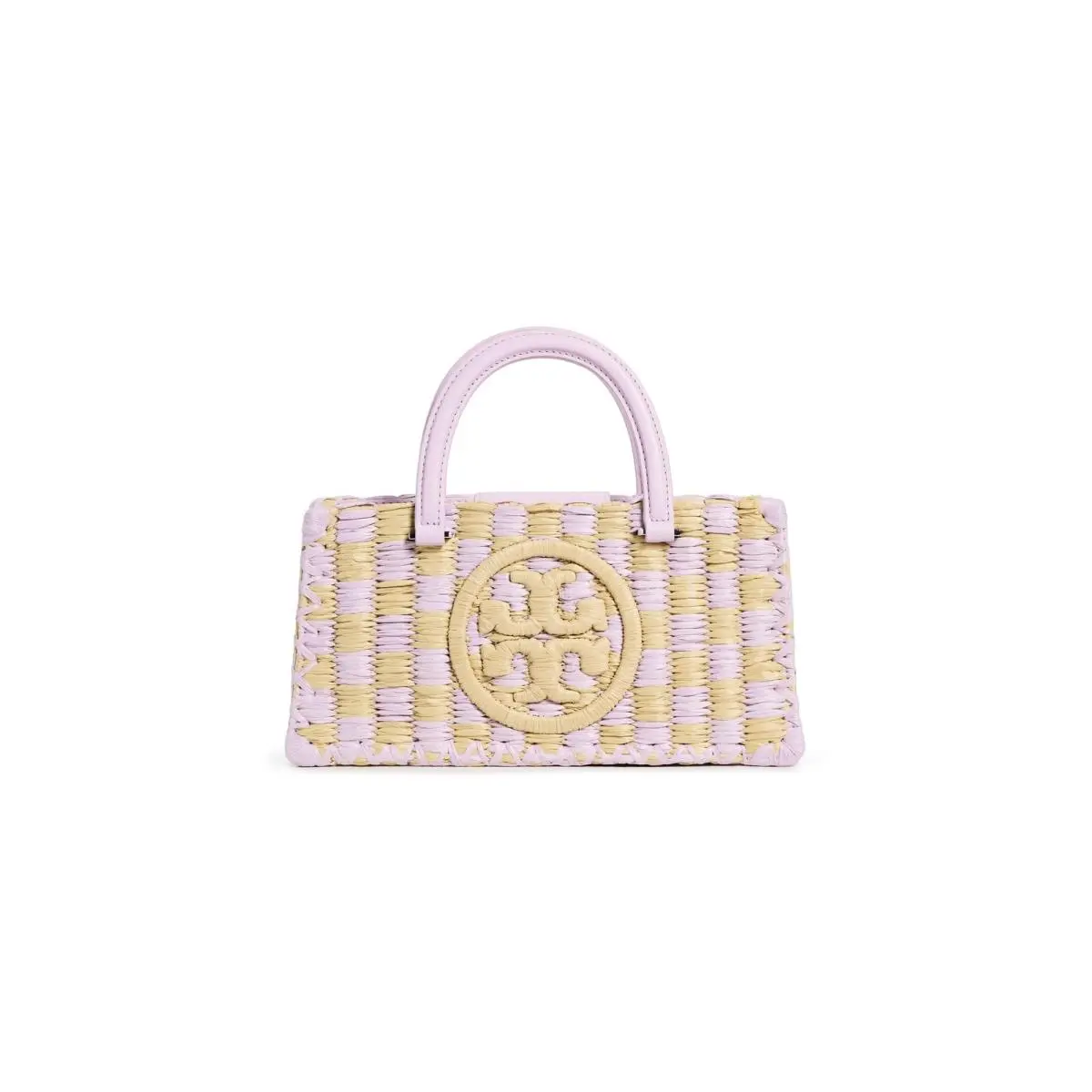 Tory Burch Women Ella Hand Crocheted Checkered Top Handle Bag Pale Purple