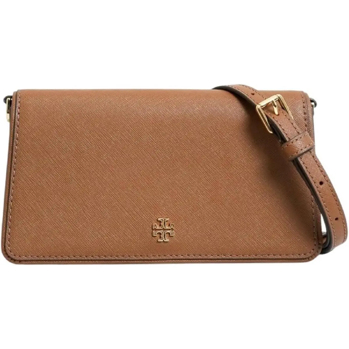 Tory Burch Womens Moose Brown Emerson Leather Mini Crossbody Bag Purse TB-081 - Handle/Strap: Brown, Hardware: Gold, Exterior: Brown