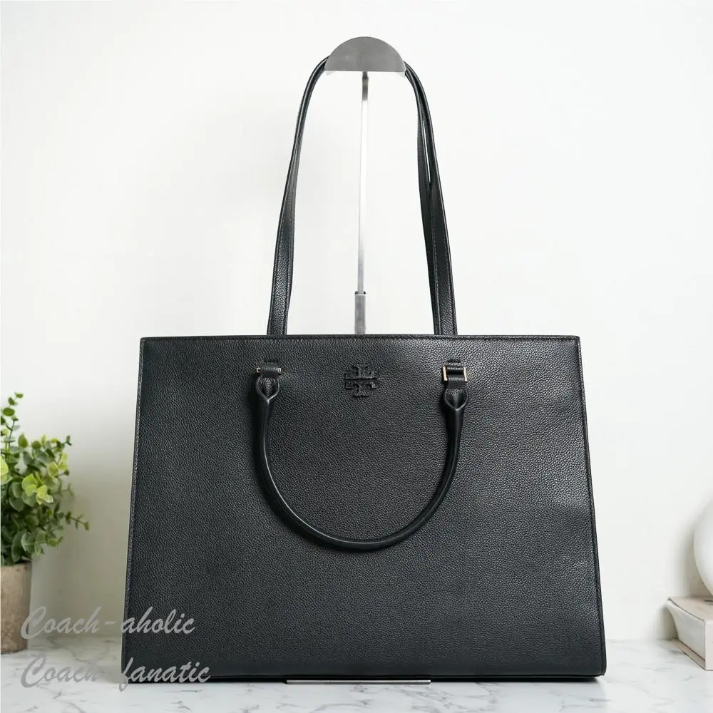 Blake Work Tote Leather Shoulder Bag in Black by Tory Burch