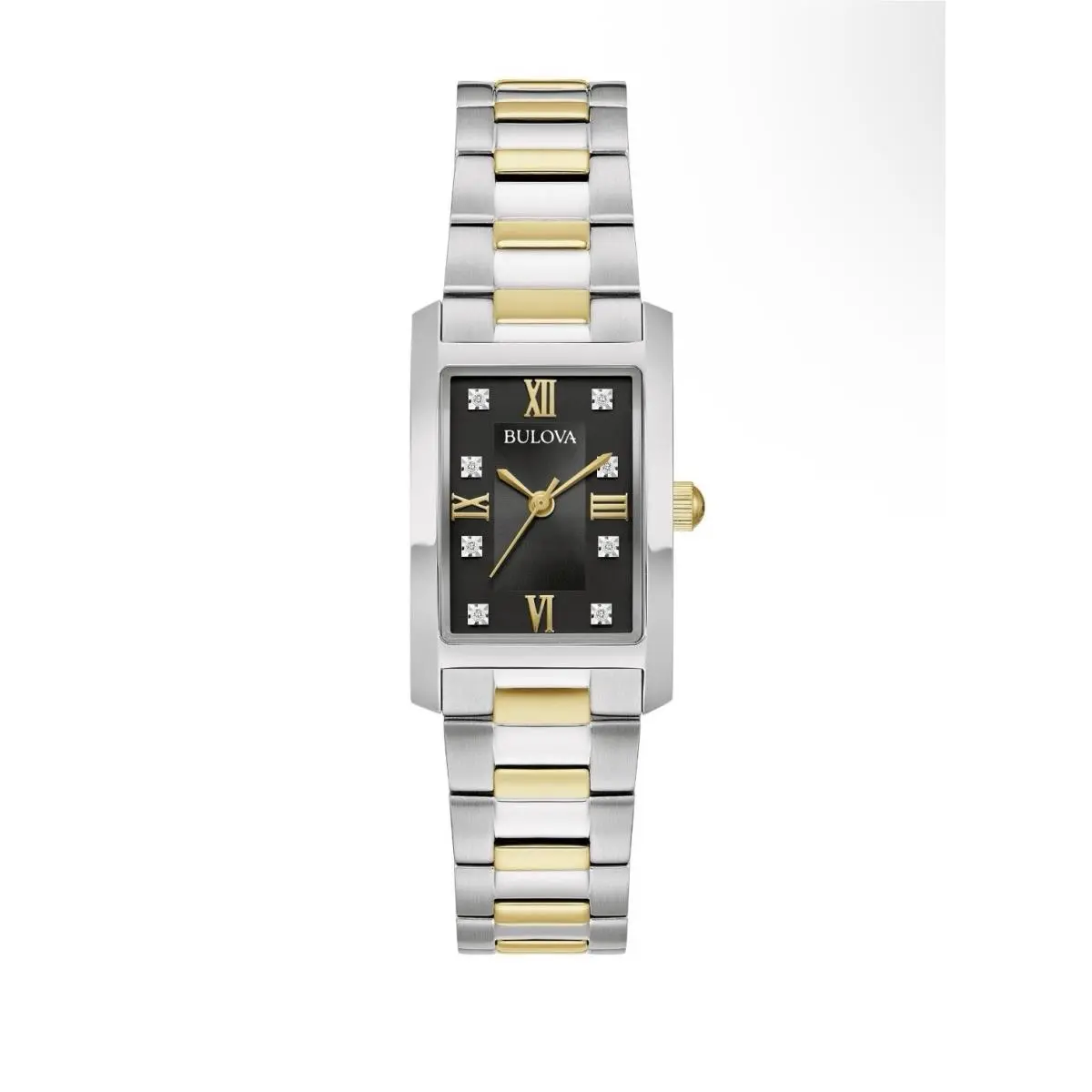 Bulova Classic Two Tone Stainless Steel Diamond Rectangle Women`s