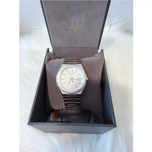 Bulova Men`s Watch 98B424 Two-tone Silver Gold Bracelet Date Window