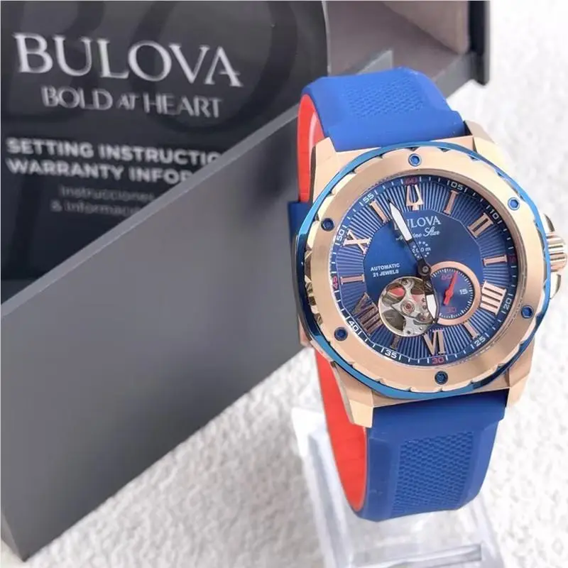 Marine Star A 98A227 Men`s Blue Dial Blue Rubber Automatic Watch 45MM by Bulova