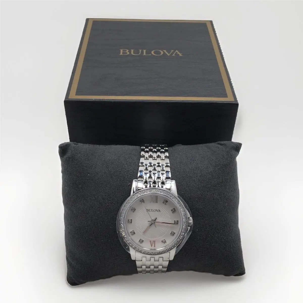 Bulova Crystal Womens Crystal Accent Silver Tone Stainless Steel Watch 96l297