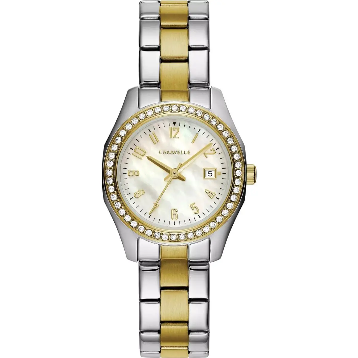 Caravelle by Bulova Women`s Sport Quartz Watch 45M113 - Dial: White, Band: Gold, Silver, Bezel: Gold