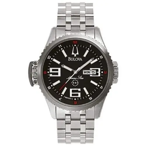 Bulova Marine Star Men`s Watch Stainless Steel Black Dial 96C001