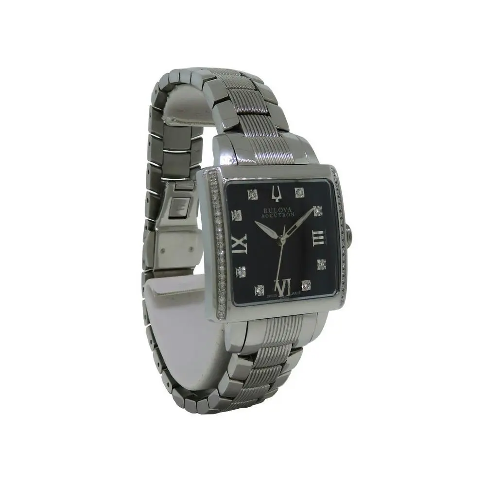 Bulova Accutron Masella 63R104 Women`s Black Square Dial Analog Diamond Watch