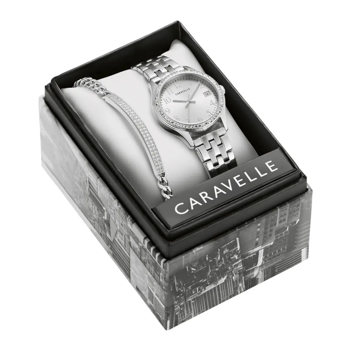 Caravelle  Women`s Crystal Stainless Silver Dial Quartz Watch 43X104 by Bulova