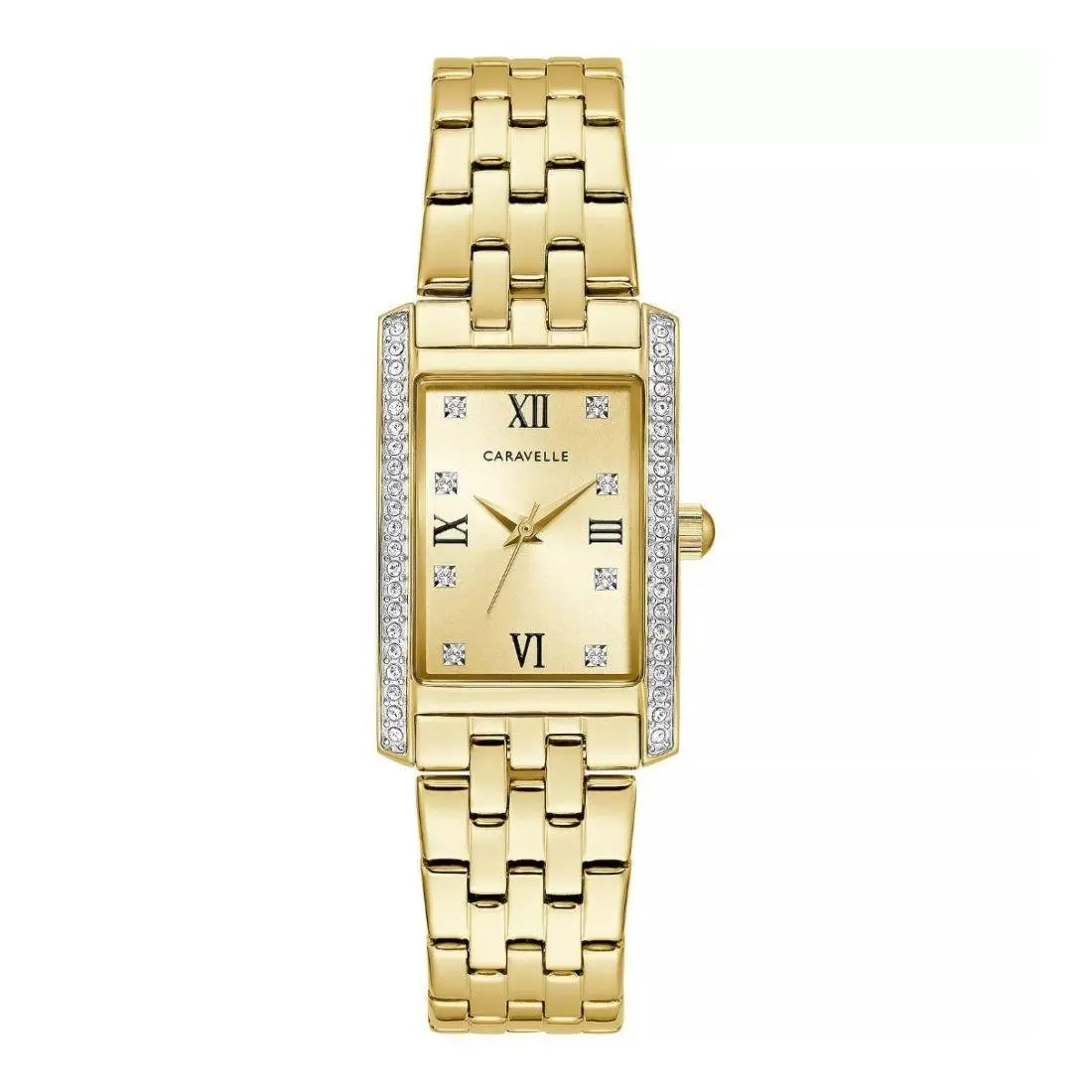 Carvelle  Women`s Gold-tone Crystal Accent Rectangular Watch - 45L192 by Bulova