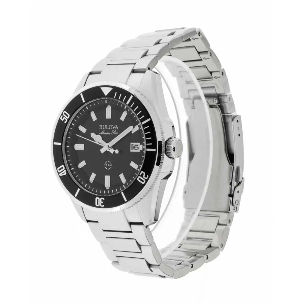 Bulova 98B203 Marine Star Black Dial Stainless Steel Silver Tone Men`s Watch