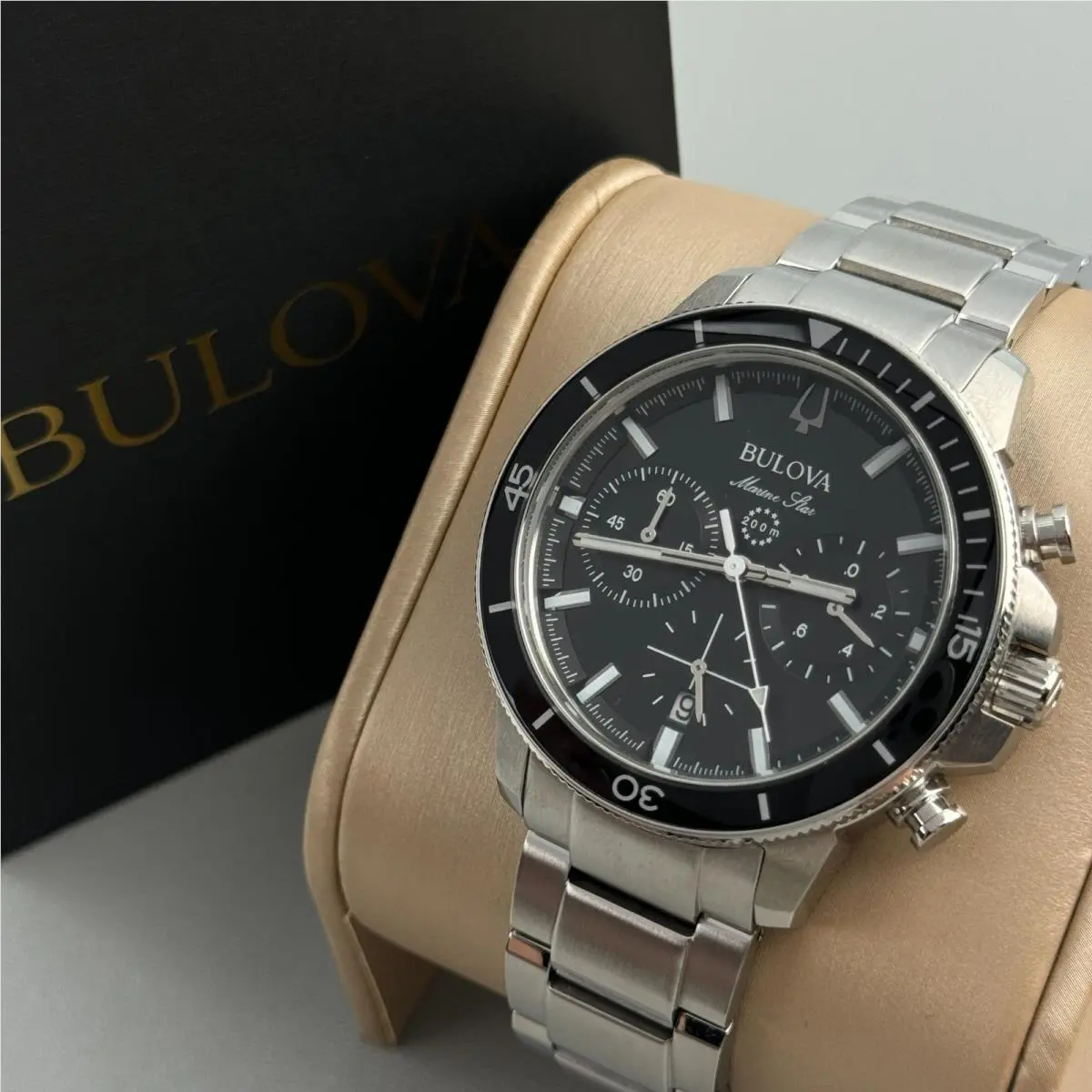 Bulova 96B272 Marine Star Chronograph Men`s Quartz Watch Black Dial 45MM