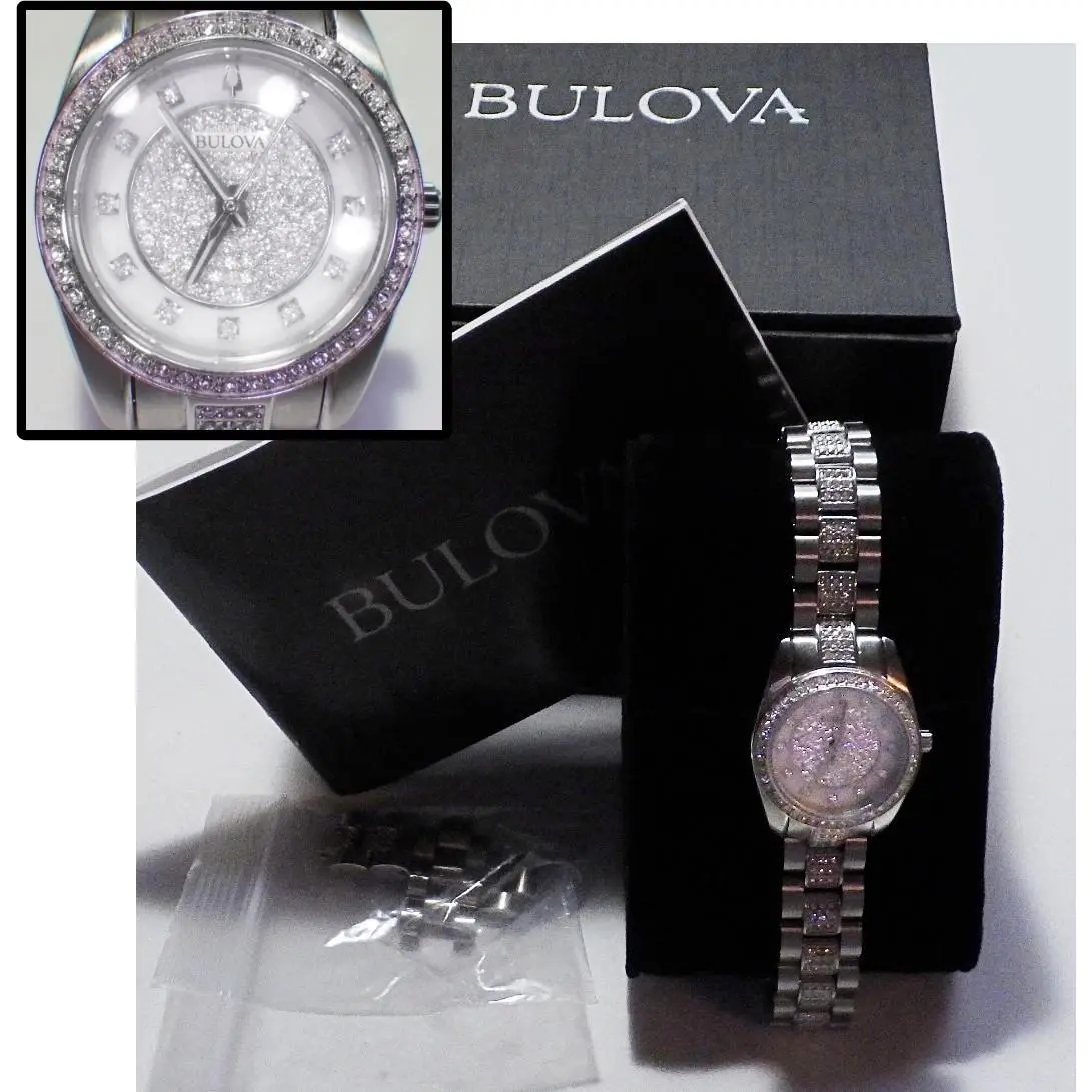 96L253 Women Crystal Watch Stainless Steel Mother of Pearl Dial by Bulova