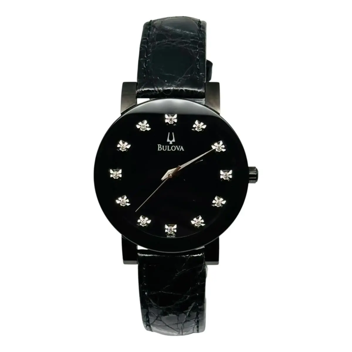 Bulova Steel 36mm Black Dial with Diamond Accent Men`s Quartz Watch 98D001