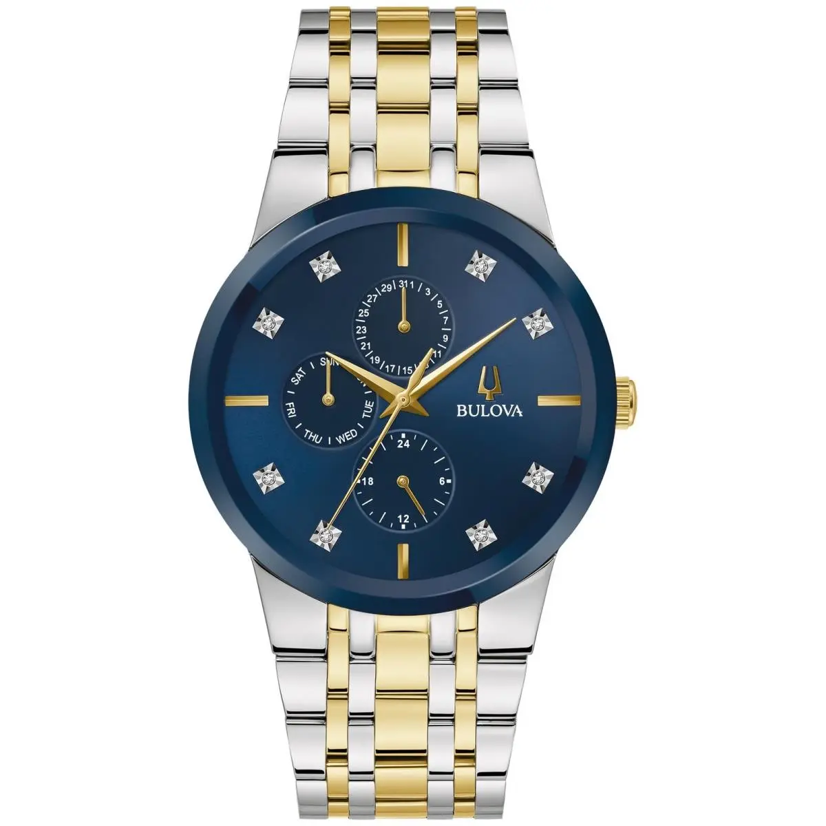 Bulova Men`s Two-tone Stainless Steel Multi-function Diamond Accent Blue Dial