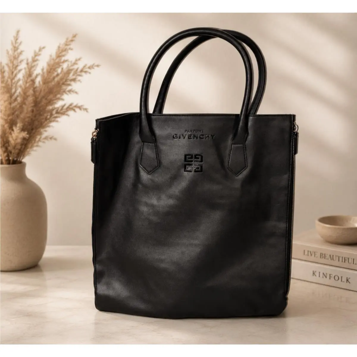Givenchy Parfums Black Tote Bag Leather Shopper Handbag Large Promo - Handle/Strap: Black, Exterior: Black, Lining: Black