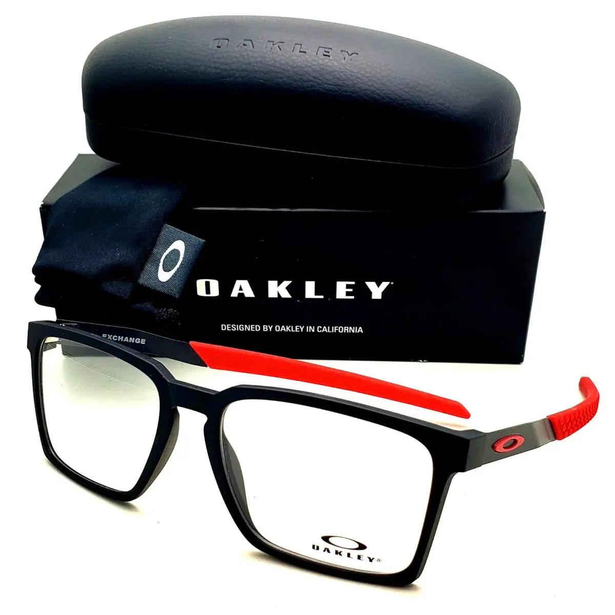 Large Eyeglasses Exchange OX8055-0456 56-17 Satin Black Red Frames by Oakley