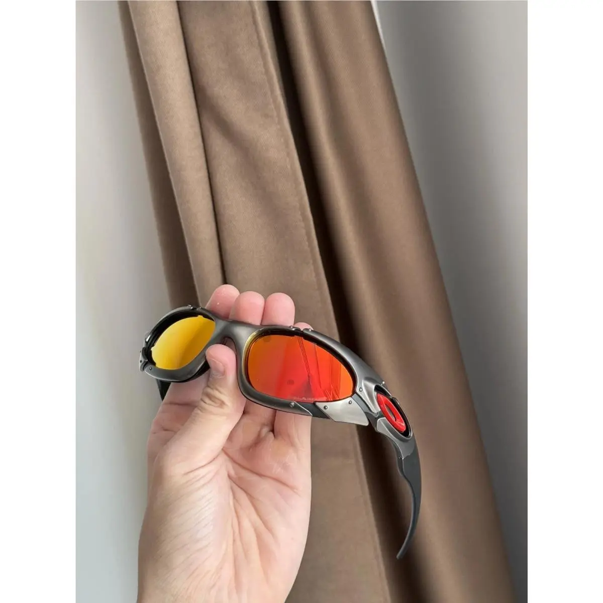 Vintage 90s Oakley Plate Splice Silver Orange Sunglasses Outdoor Polarized Y2K