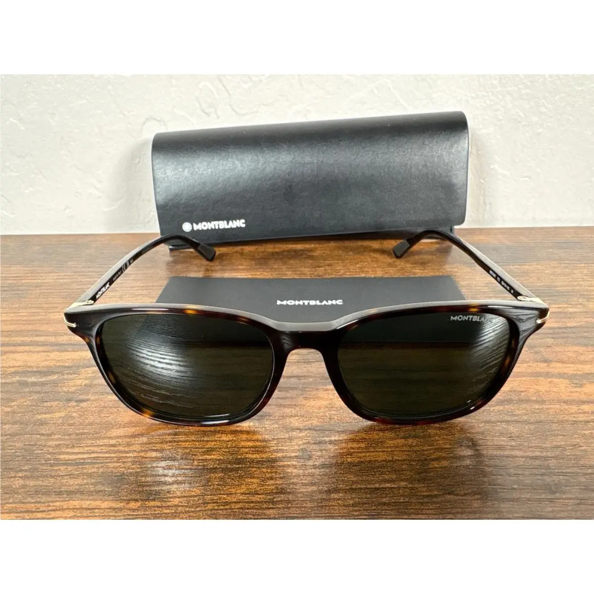Montblanc MB0338S 002 Havana Tortoise Green Lens Square Sunglasses Italy