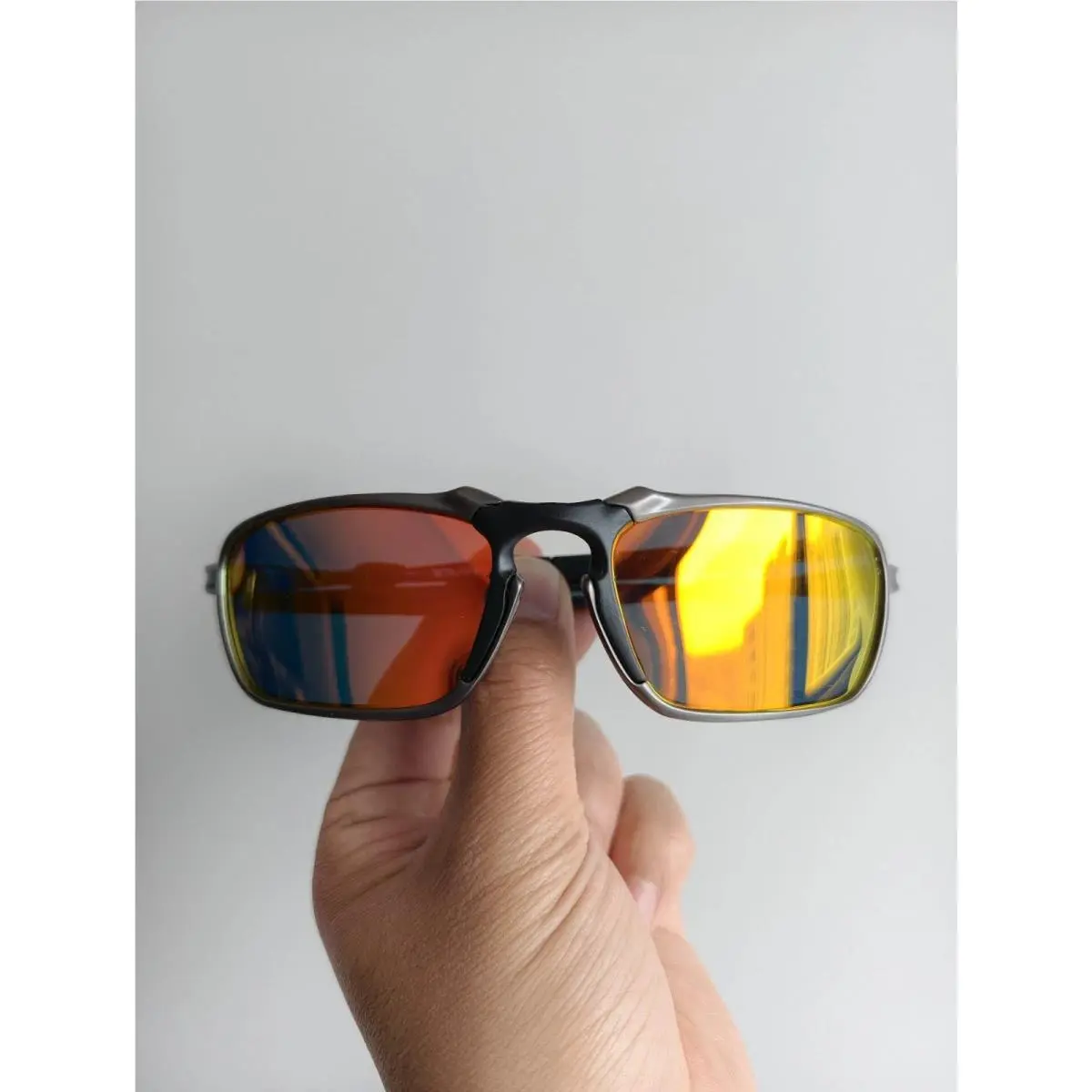 Oakley Badman X-metal OO6020 Polarized Sunglasses Dark Gray Frame Red Iridium
