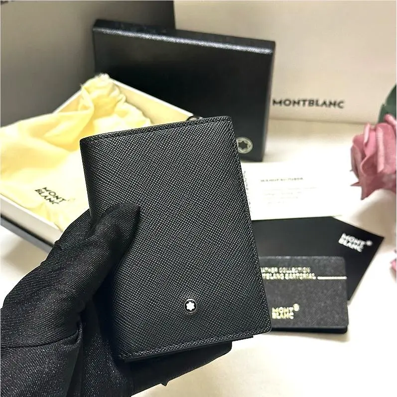 Montblanc Sartorial 4CC Card Holder Mini Wallet Black Leather Made Italy
