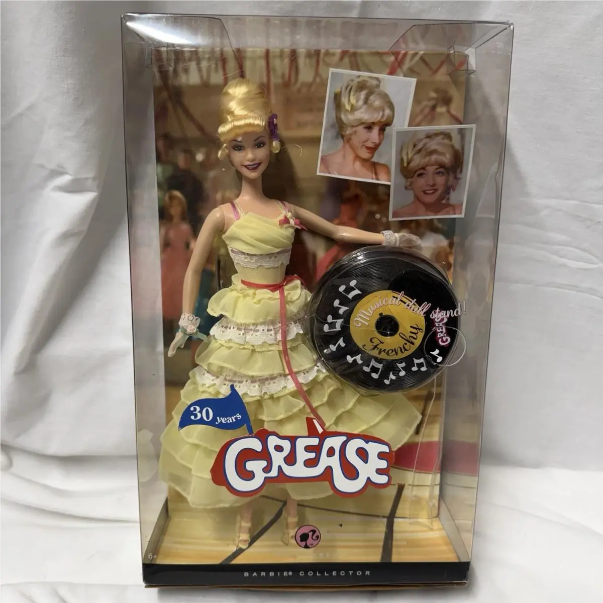 Barbie Grease Frenchie 12 Doll Pink Label Collector Stand 2008 Mattel Box