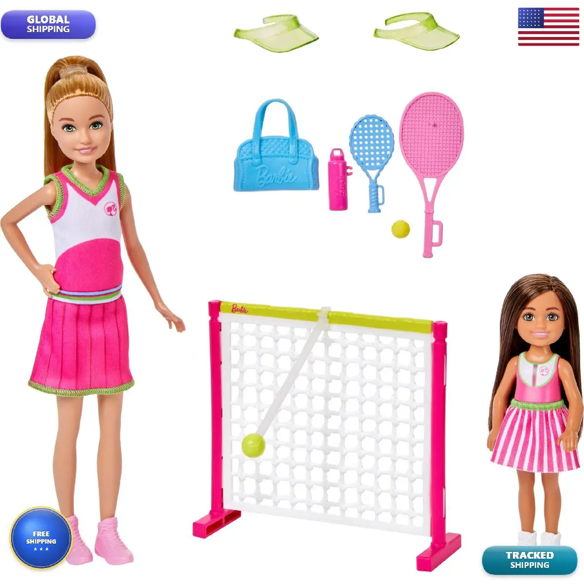 Barbie Stacie Chelsea Tennis Playset 2 Dolls 5 Accessories