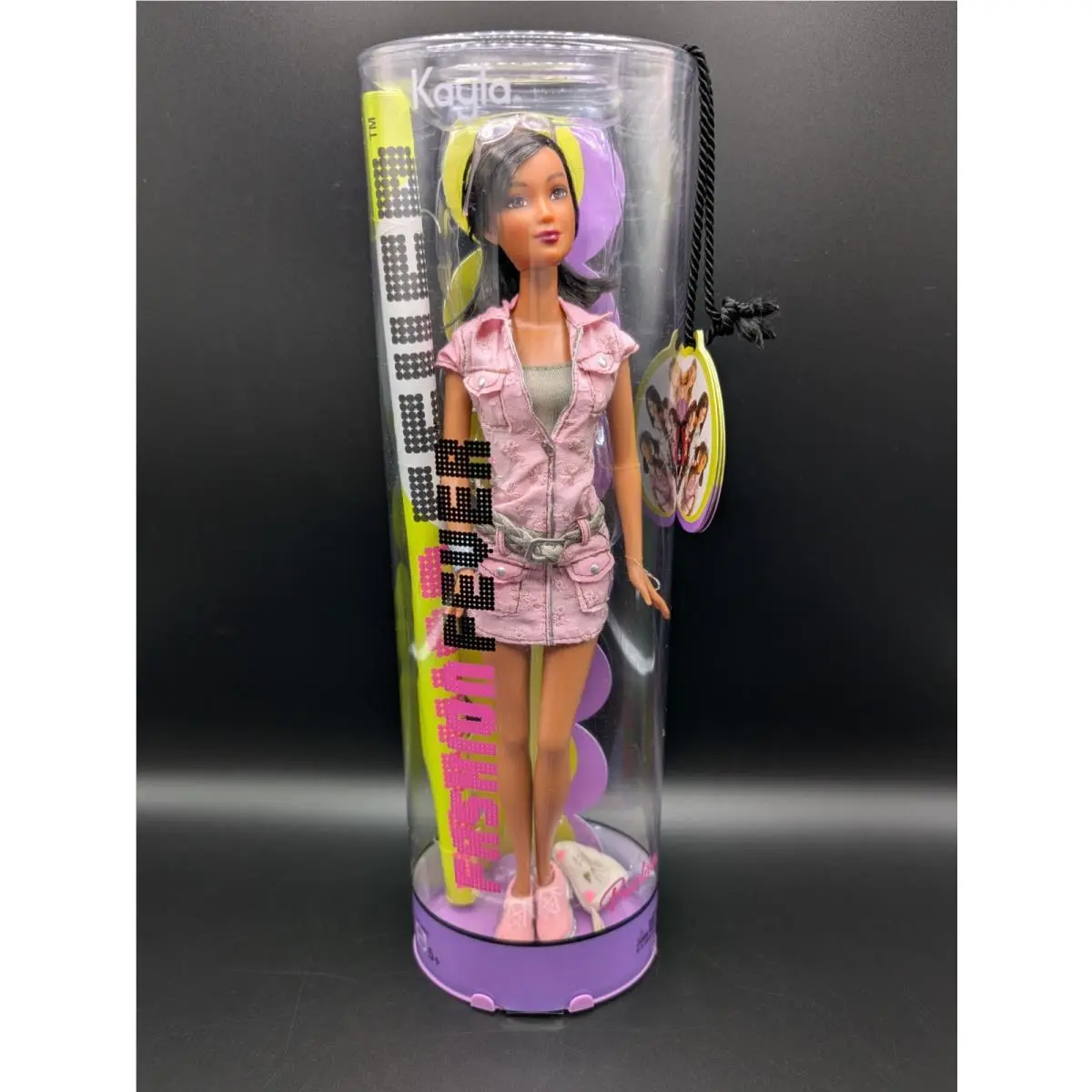 Vintage 2004 Barbie Fashion Fever Kayla Doll Pink Denim Vest Skirt Tube H0893