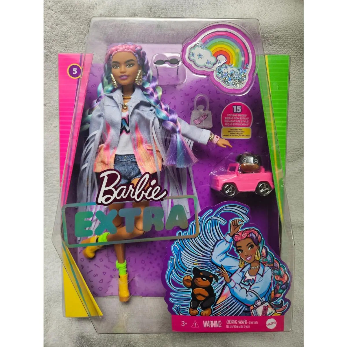 Barbie Extra Doll 5 Mattel Fringed Denim Jacket with Pet Puppy