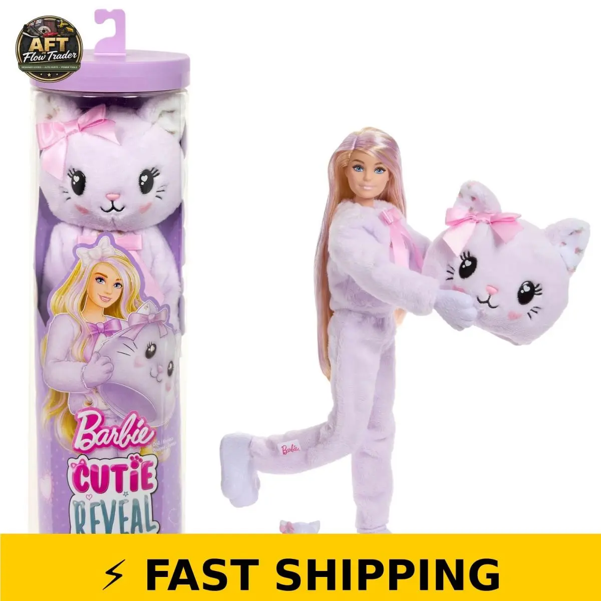 Barbie Cutie Reveal Doll - Cuddly Series Kitten with 10 Surprises