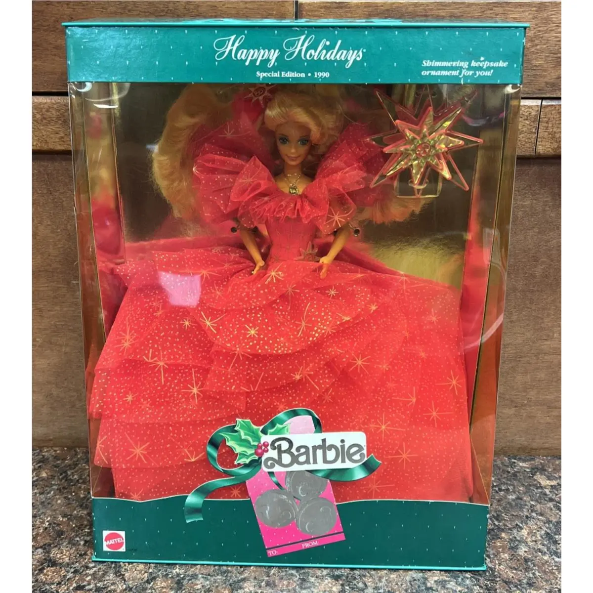Happy Holidays Barbie Doll 1990 Special Edition Mattel 4098 Pink Dress Blonde b1