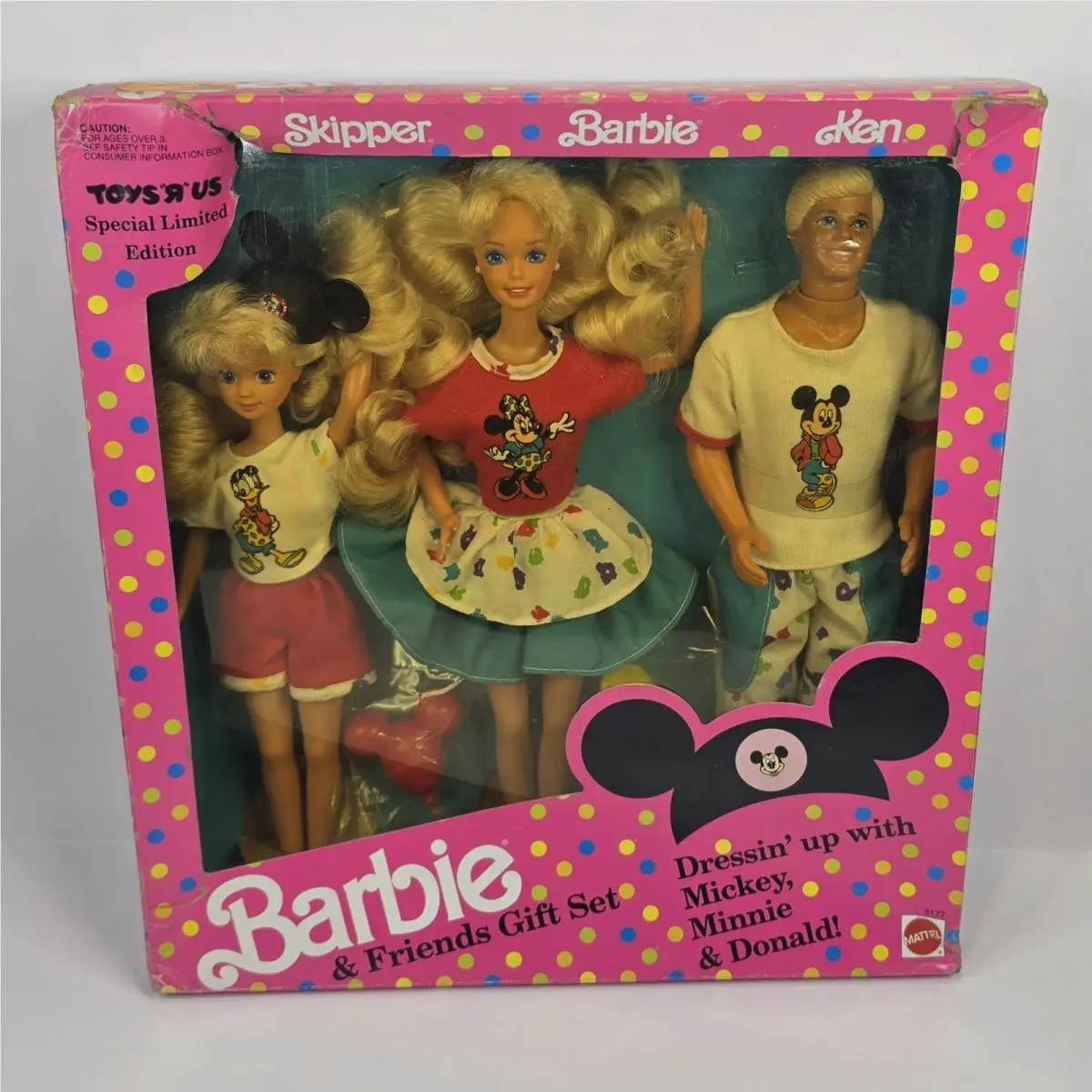 1991 Mattel Barbie Skipper Ken 3 Dolls Gift Set Dressin Up with Mickey 3177