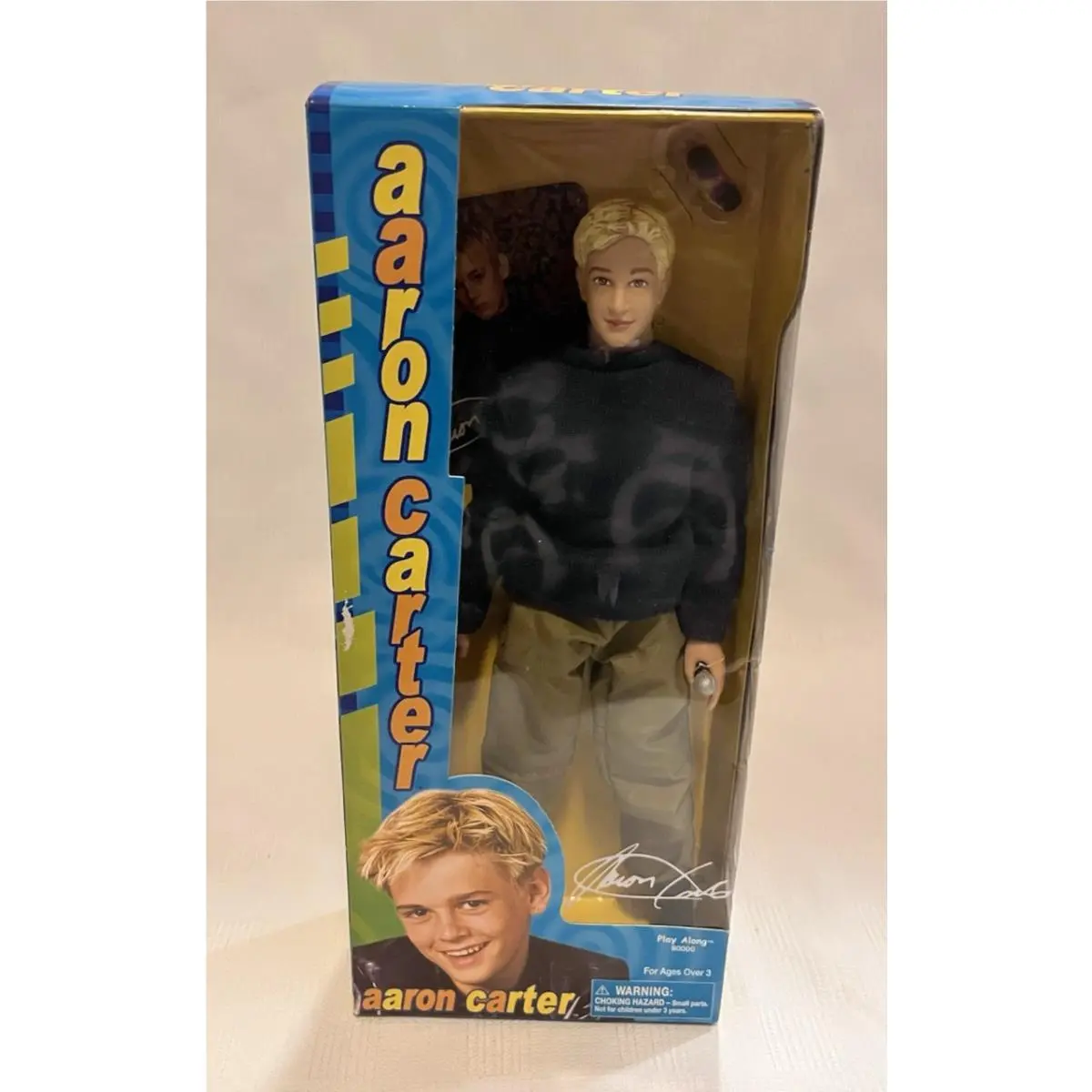 Vintage 2001 Play Along Aaron Carter Doll w/ Blue Sweater Khaki Pants
