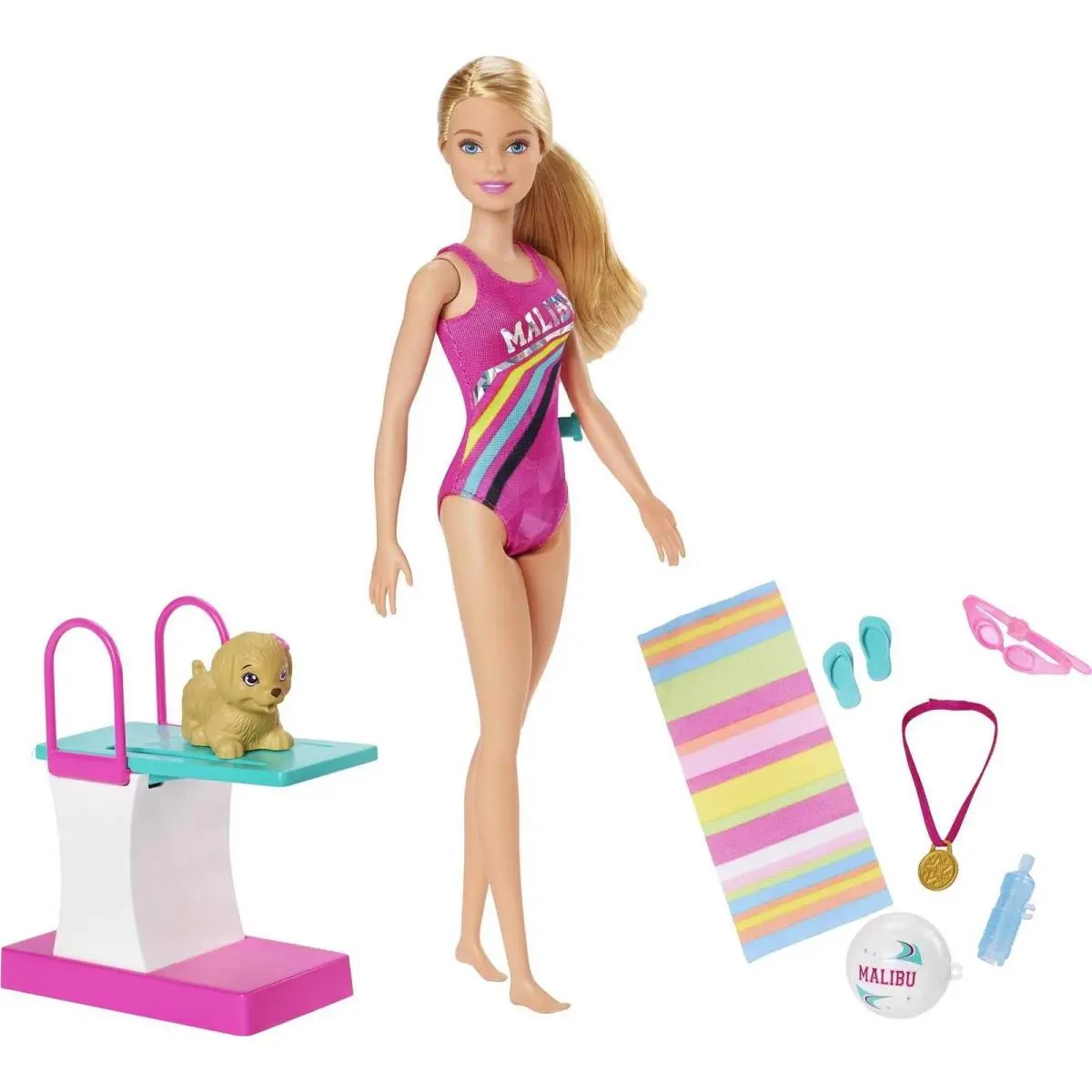 Barbie Dreamhouse Adventures Swim `n Dive Doll 11.5-Inch in Swimwear with Swi