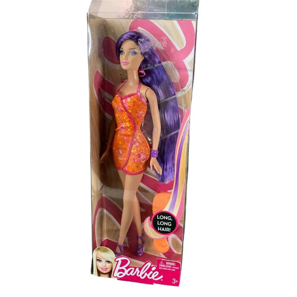 Mattel 12 Barbie Hairtastic Long Purple Hair Orange Dress Y9928 2012 Nrfb