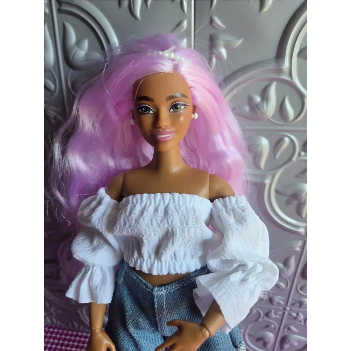Redressed Barbie Deluxe Style Doll 1 Long Pink Wavy Hair Blue Jean Fun Outfit