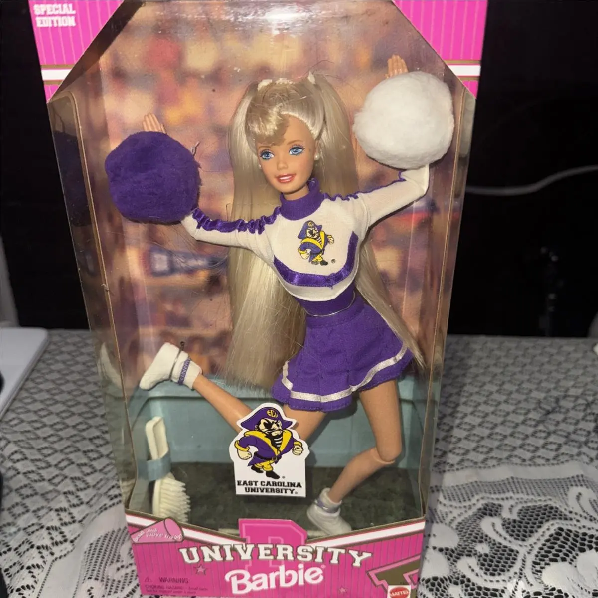 Vtg 1996 Barbie Doll East Carolina University Cheerleader Doll Mattel 19155
