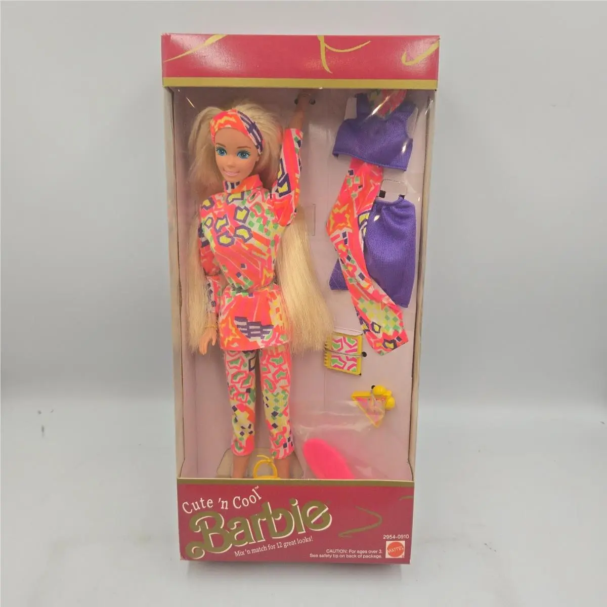 Vintage 1991 Mattel Cute n Cool Barbie Doll 2954 Neon 90s Fashion