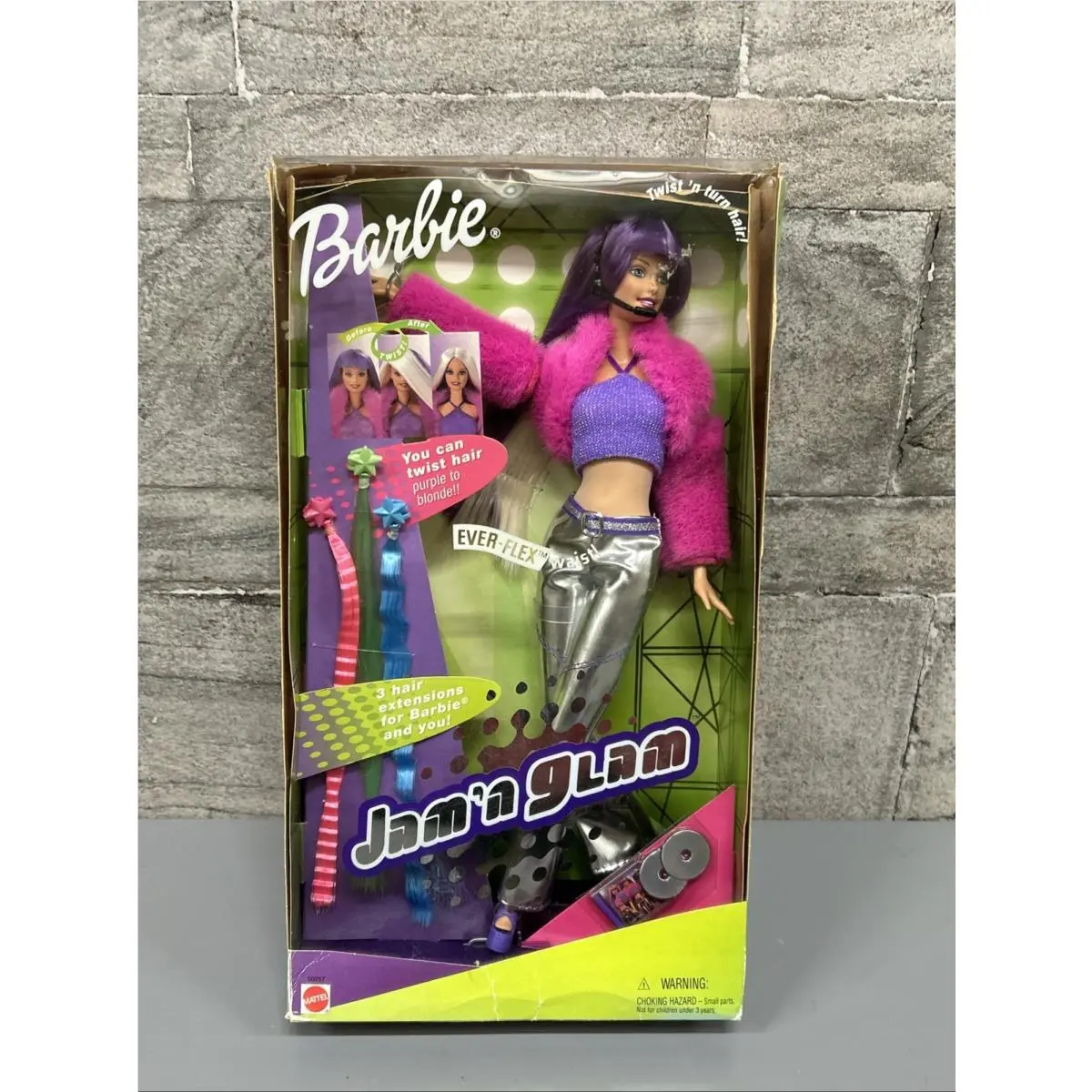 2001 Mattel Barbie Jam `n Glam Ever-flex Waist Hair Extension Doll Nrfb 50257