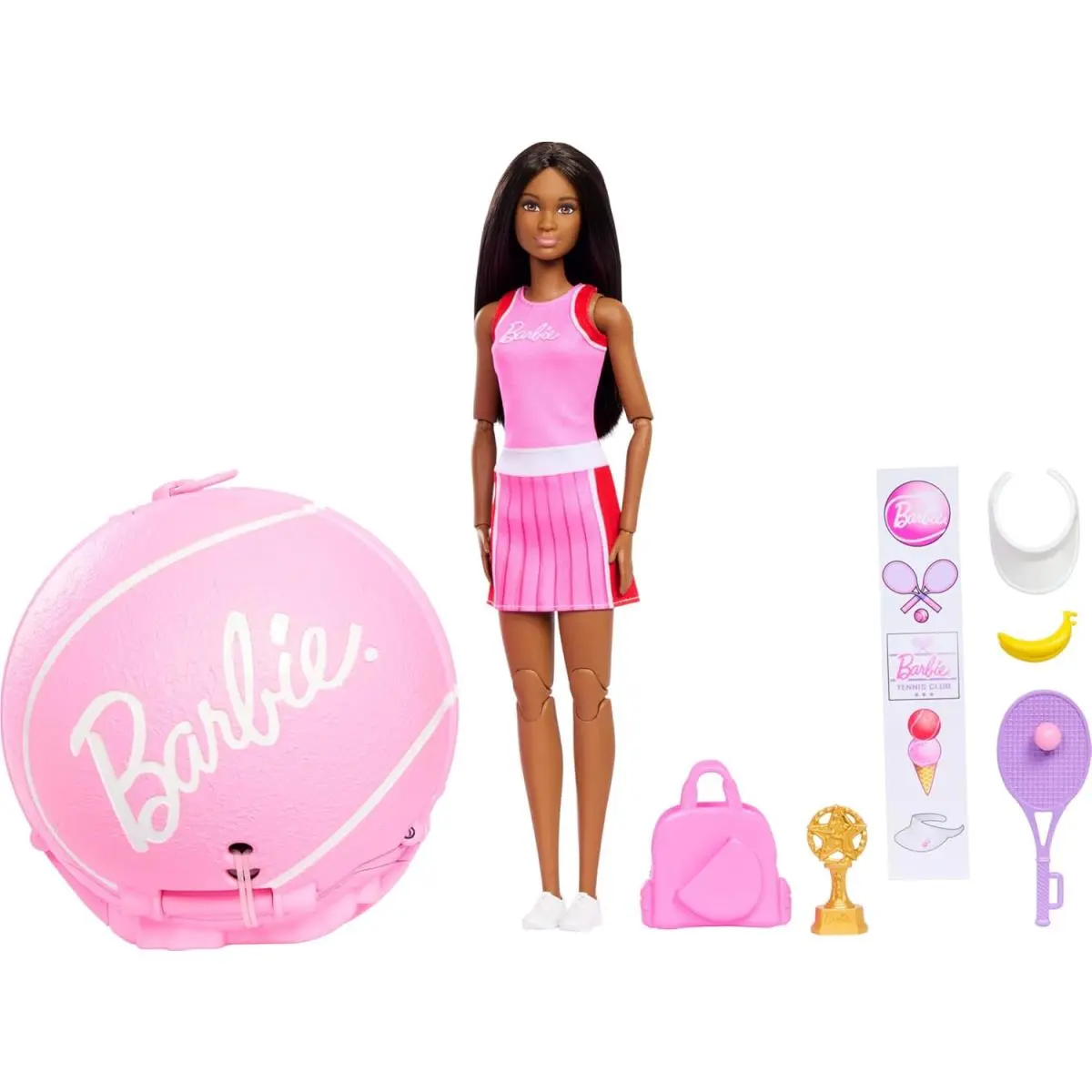 Barbie Team Roll and Reveal Tennis Player Brunette Doll and Accessories Toy