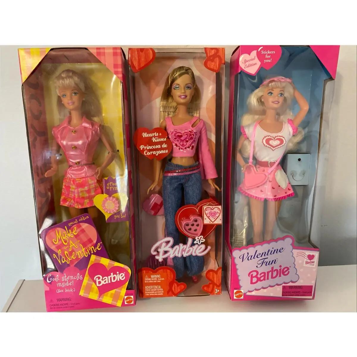 3x Barbie Dolls Valentine Fun Hearts Kisses Make A Valentine Mattel