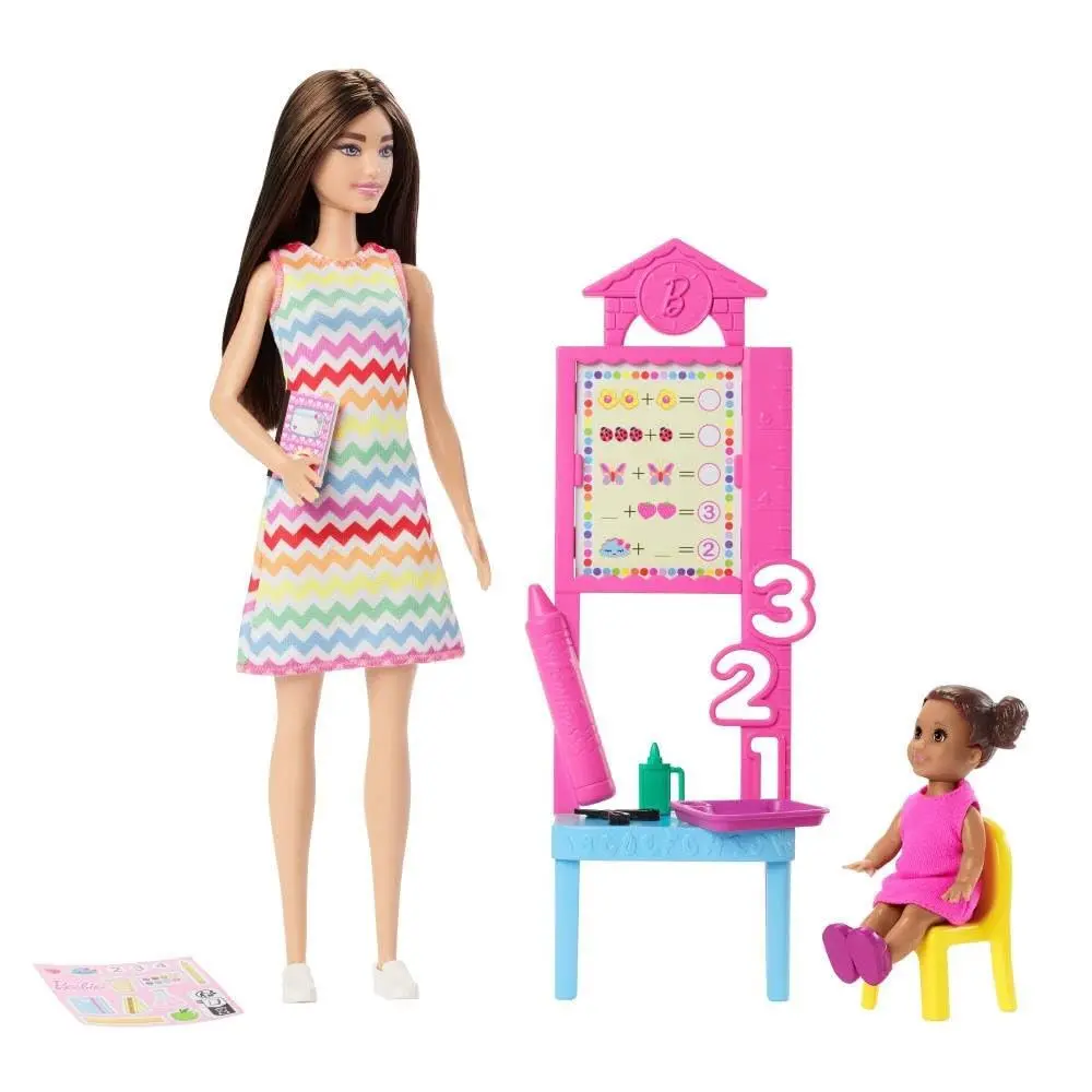 Barbie Teacher with Brunette Fashion Doll Printed Small Multicolor