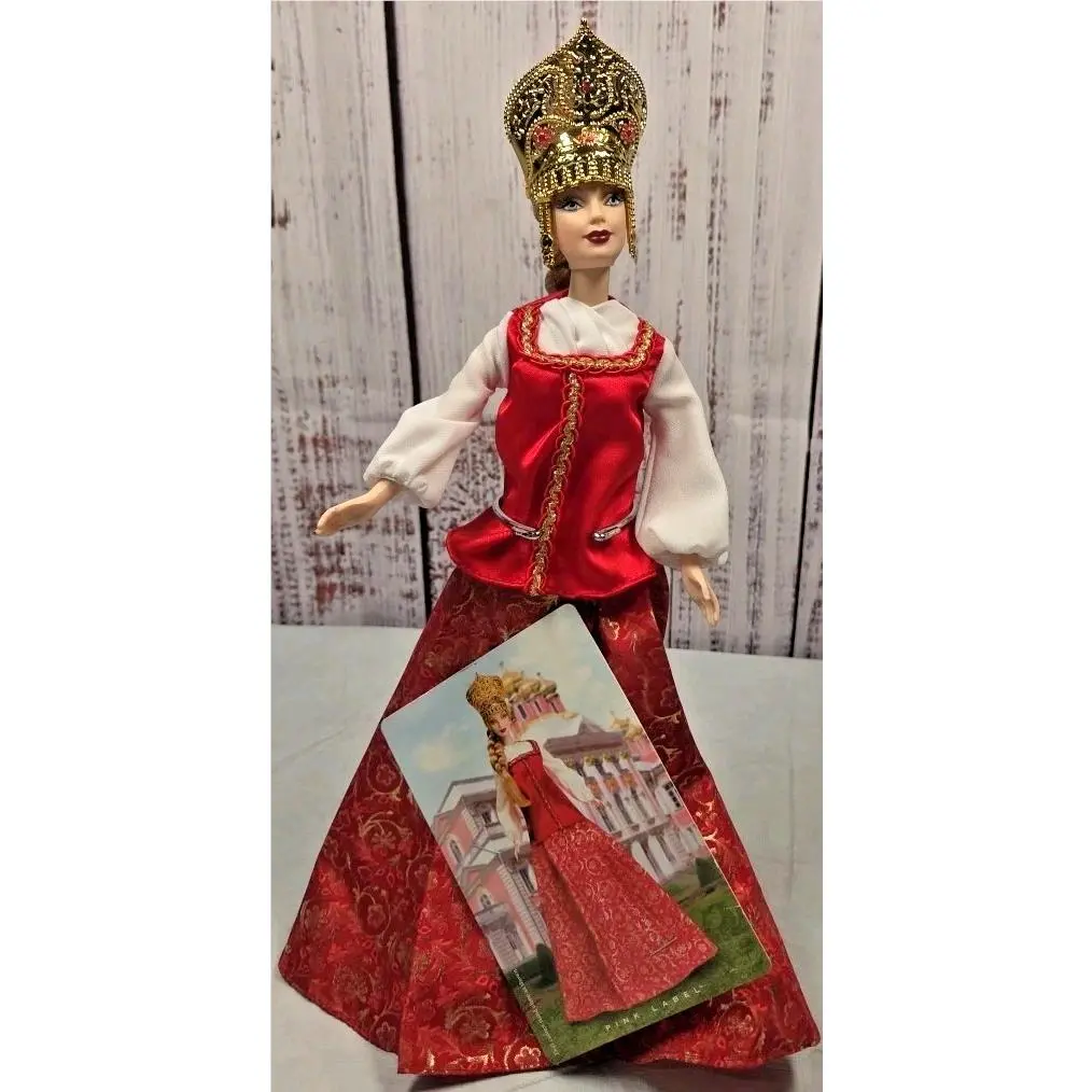 Barbie Doll Dress Gown Costume Russian Princess Crown Boots Pink Label with Dol